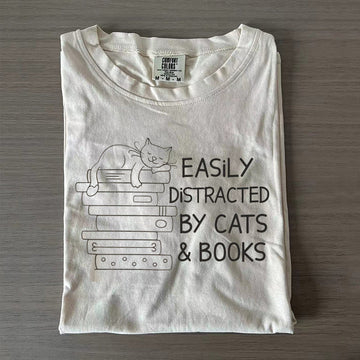 Easily Distracted By Cats And Books T-shirt