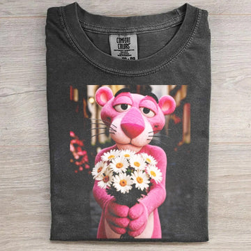 Pink Feline with Daisies Graphic Shirt