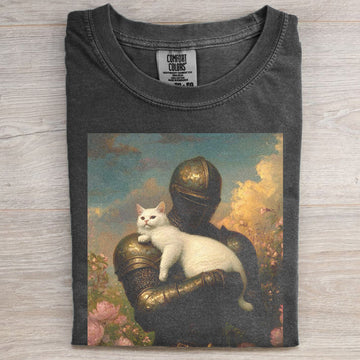 Retro Style Knight Holding Cat T-shirt