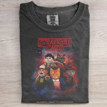 Retro Stranger Cats Funny T-shirt